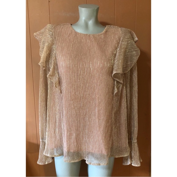 NWT Andree by Unit Blush Metallic Top with Ruffles L - Picture 1 of 9